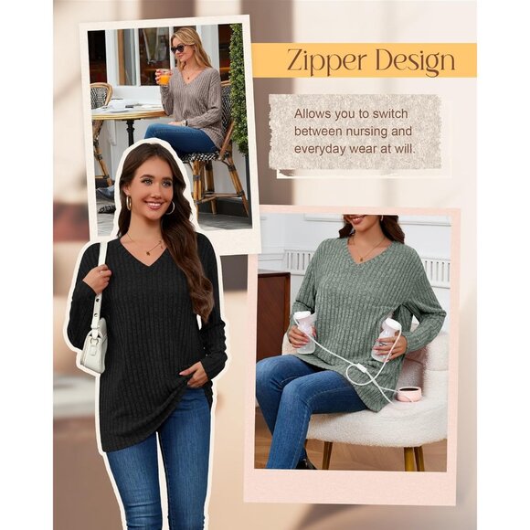 3 Pack Oversized Women's Maternity Nursing Tops Vneck Cozy Long Sleeve - Picture 3 of 6